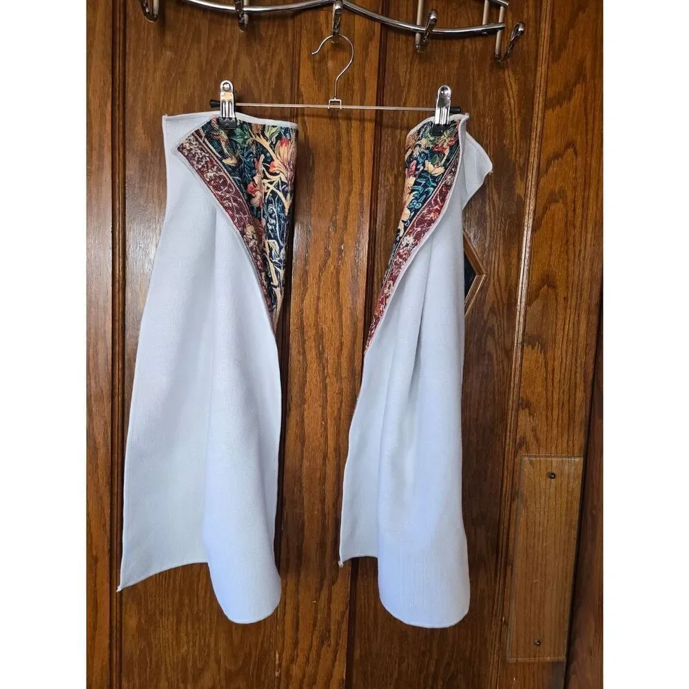 Floral Bird Tapestry Kitchen Towels Pair - Navy, Tan & Red
